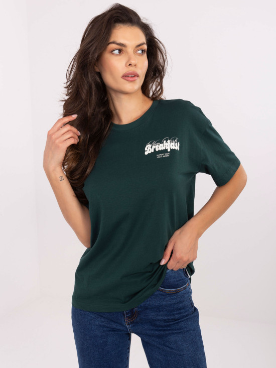 T-shirt elegante verde scuro con stampa