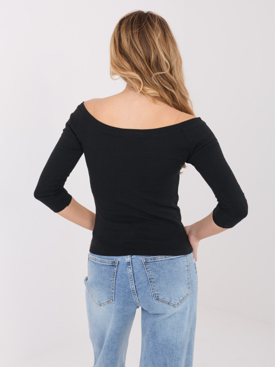 Blusa nera in cotone con spalle scoperte