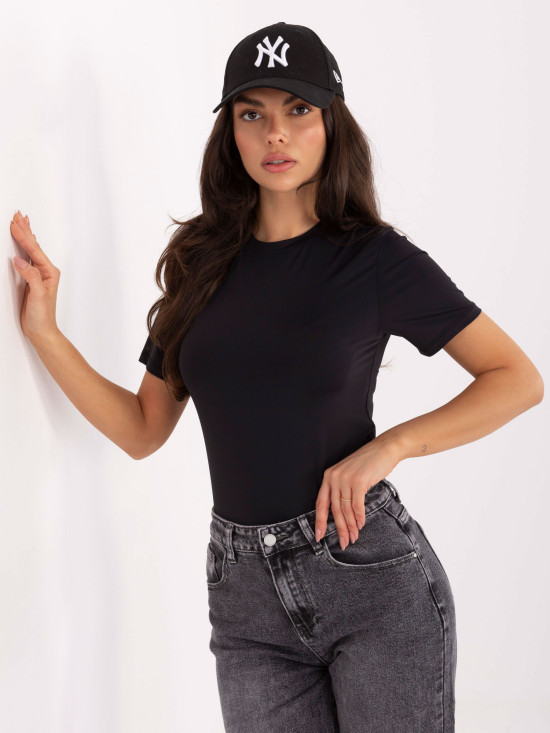 Blusa nera liscia a manica corta