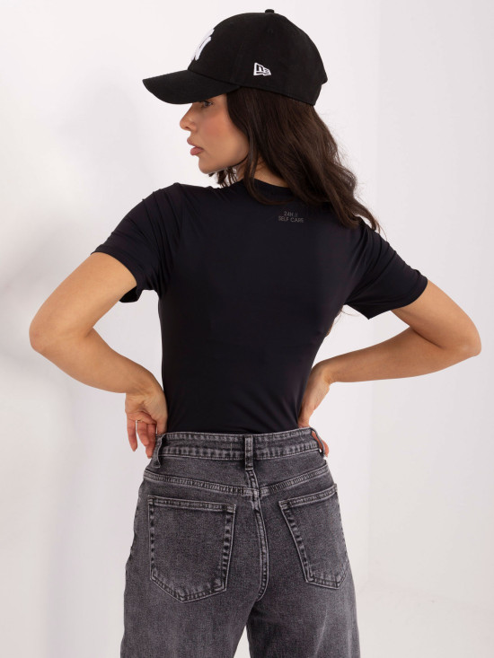 Blusa nera liscia a manica corta