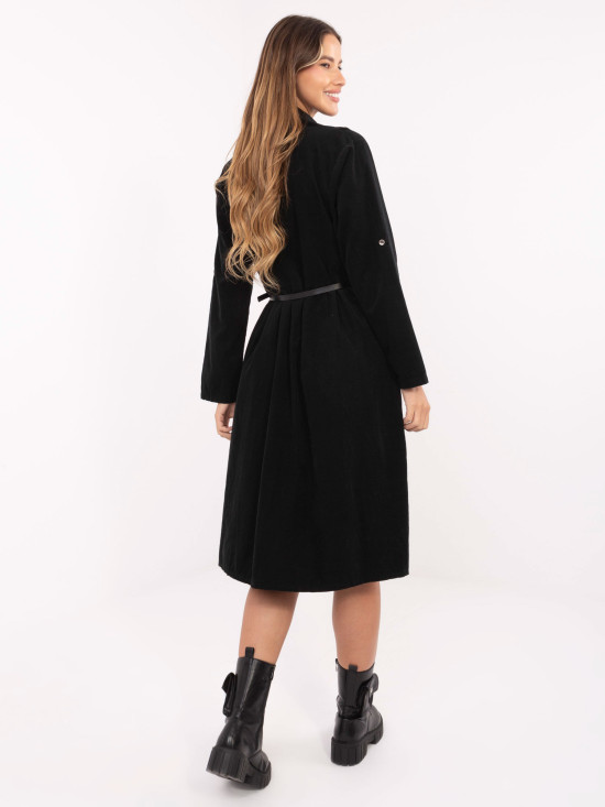 Abito camicia midi nero con cintura