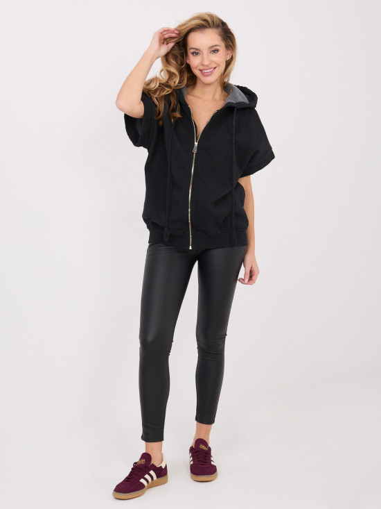 Felpa nera in cotone con cappuccio e zip