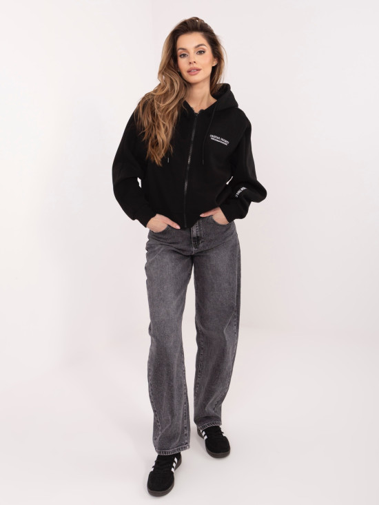 Felpa corta nera con cappuccio e zip
