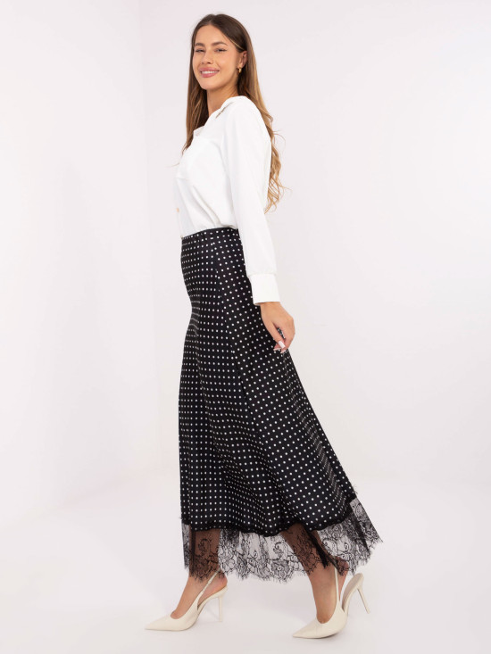 Gonna midi nera a pois con pizzo