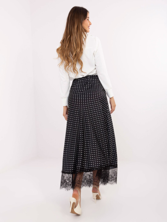 Gonna midi nera a pois con pizzo