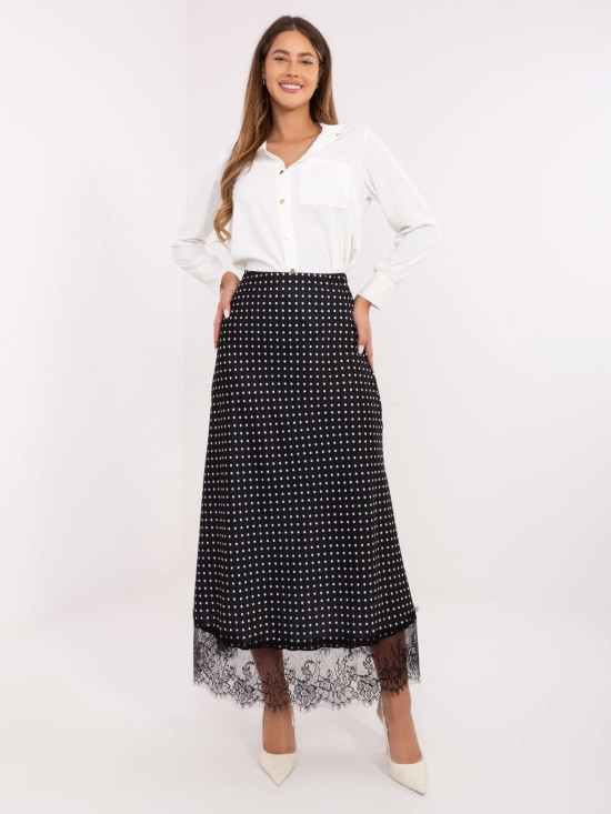 Gonna midi nera a pois con pizzo