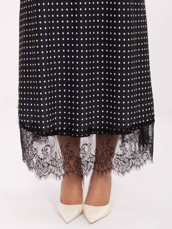 Gonna midi nera a pois con pizzo