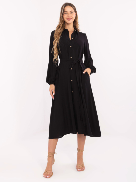 Elegantna crna midi haljina s dugim rukavima