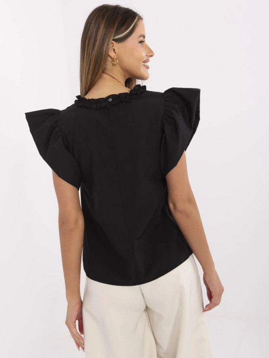 Elegante blusa nera con volant