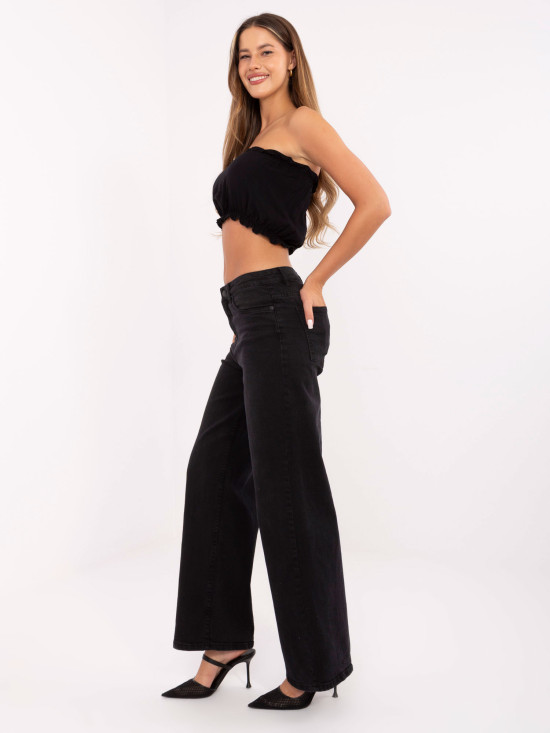 Jeans neri a gamba larga con vita alta