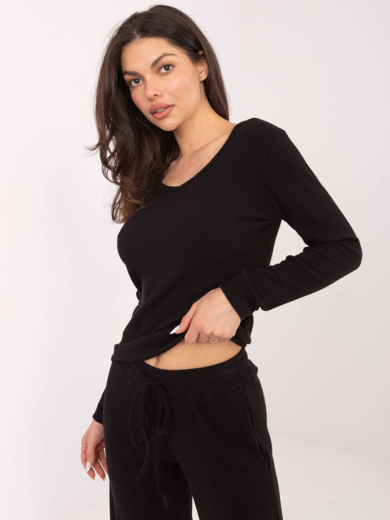 Pantaloni neri ampi a coste con vita alta