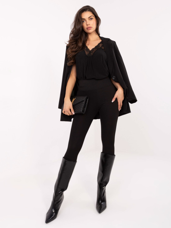 Leggings neri a costine con vita alta