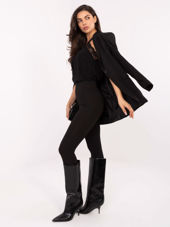 Leggings neri a costine con vita alta