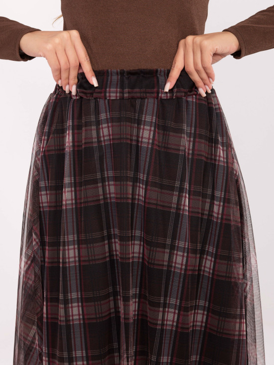 Gonna elegante in tulle nero con motivo a quadri, midi