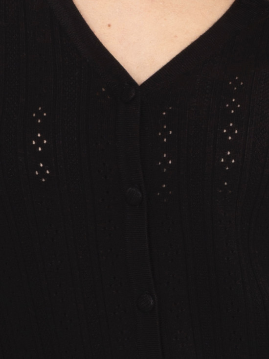 Maglione nero traforato con bottoni e scollo a V