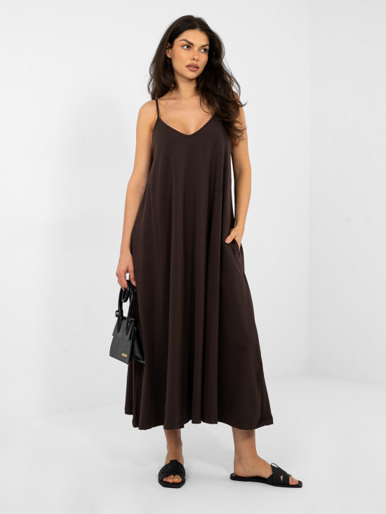 Abito estivo maxi con scollo a V, marrone