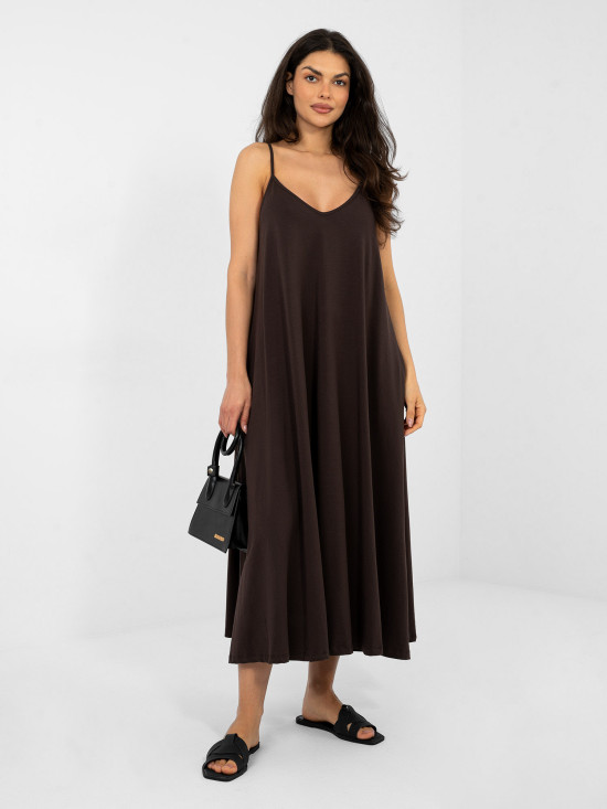 Abito estivo maxi con scollo a V, marrone