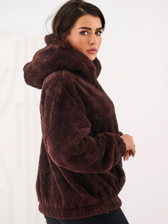 Felpa marrone scuro da donna con cappuccio e tasca