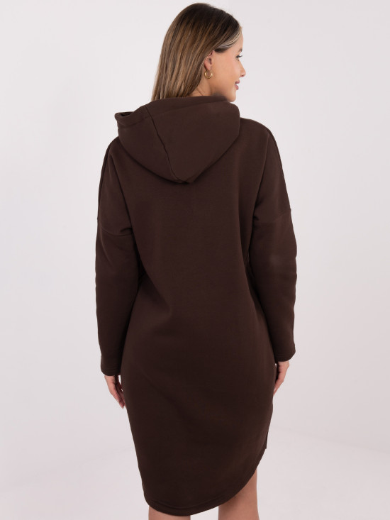 Duga smeđa majica s kapuljačom i patentnim zatvaračem