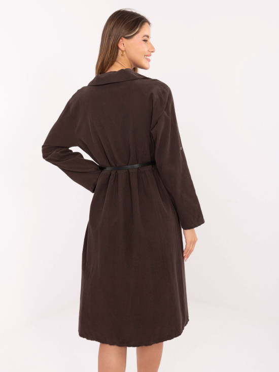 Abito camicia midi marrone con cintura