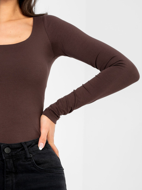 Blusa marrone in cotone con maniche lunghe e fodera