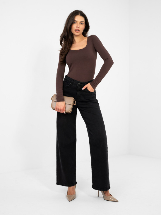 Blusa marrone in cotone con maniche lunghe e fodera