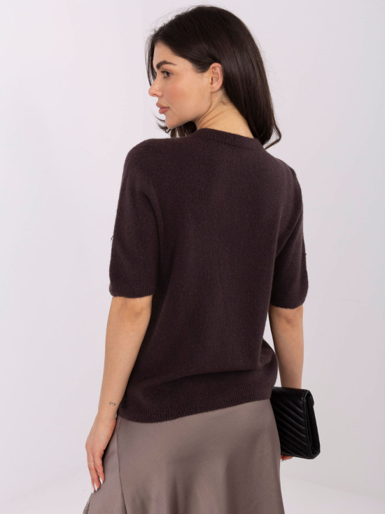 Maglione corto marrone in baby alpaca