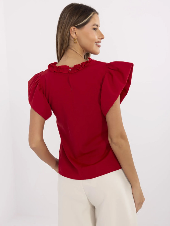 Elegante blusa rossa con volant