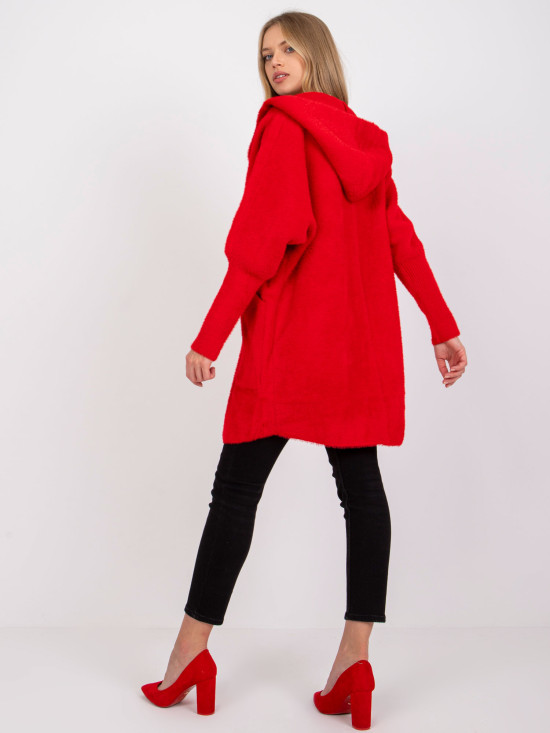 Crveni prijelazni vuneni kaput s angorom i kapuljačom