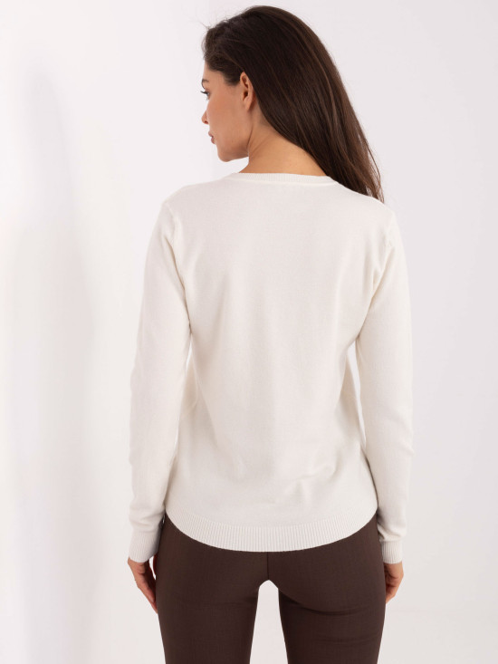 Elegantni ecru pulover s V-izrezom