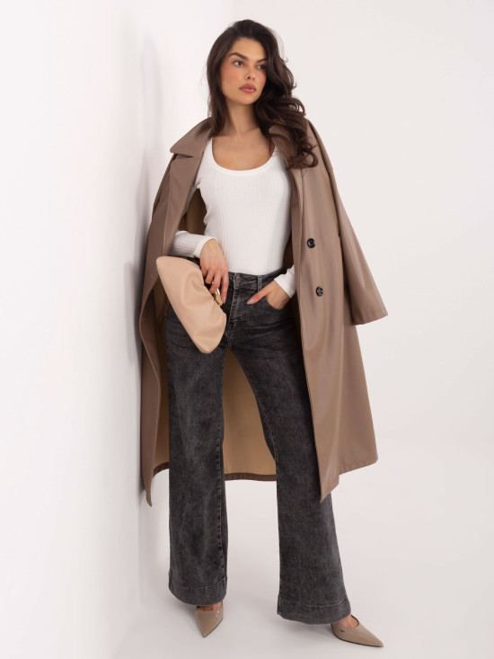 Rebrasto pamučno body s dugim rukavima u ecru boji