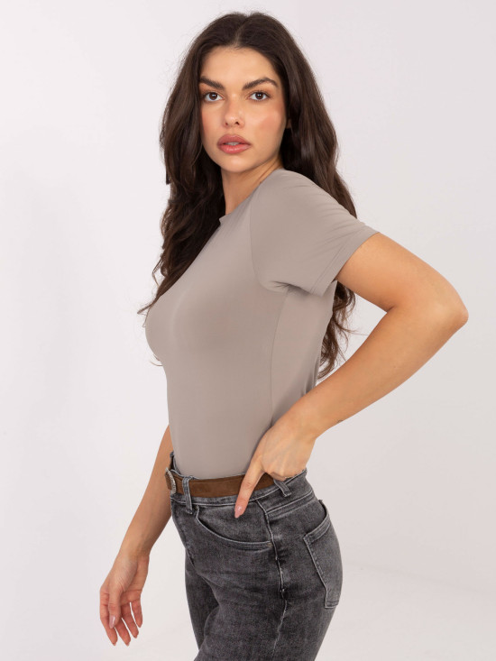 Blusa beige liscia a maniche corte