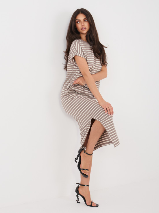 Gonna midi beige a righe con tasche