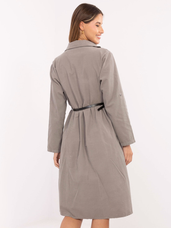 Abito camicia midi beige con cintura