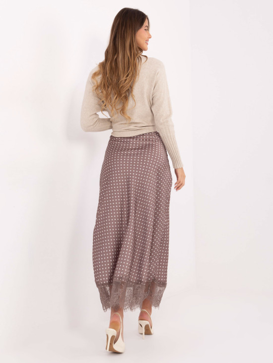 Gonna midi beige a pois con pizzo