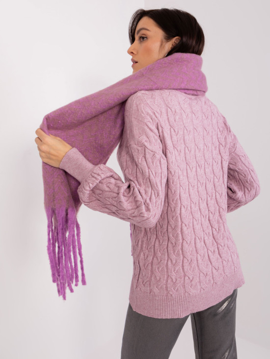 Sciarpa viola-beige con frange