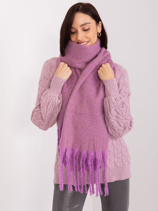 Sciarpa viola-beige con frange