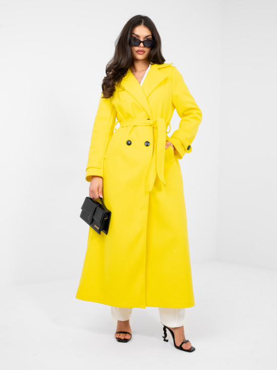 Cappotto giallo da donna con cintura per la mezza stagione