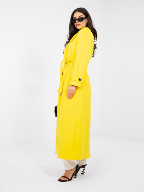 Cappotto giallo da donna con cintura per la mezza stagione