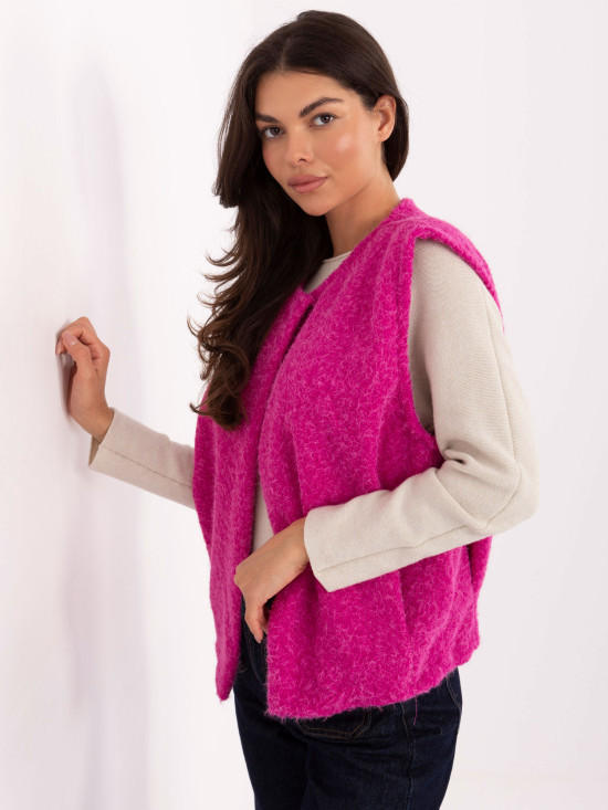 Gilet lavorato a maglia fucsia con tasche