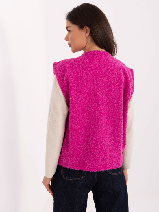 Gilet lavorato a maglia fucsia con tasche