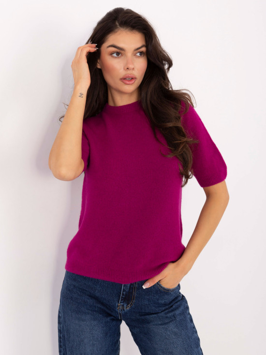Fuksija pleteni pulover s kratkim rukavima