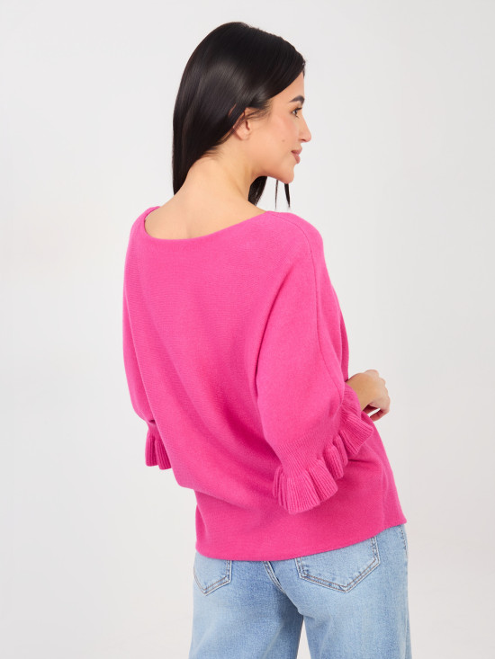 Maglione elegante fucsia con volant e maniche 3/4