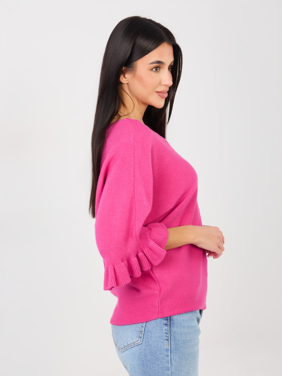 Maglione elegante fucsia con volant e maniche 3/4