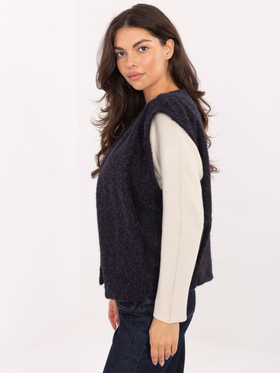 Gilet blu lavorato a maglia con tasche