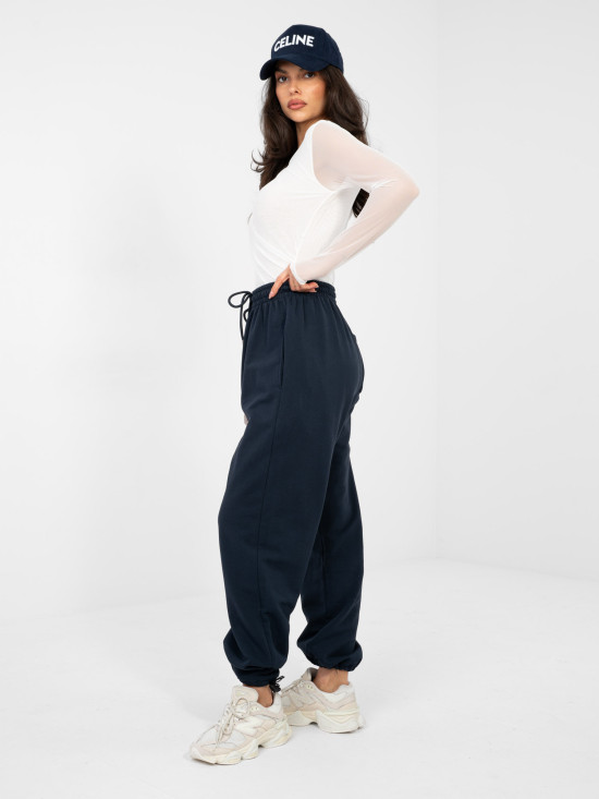 Jogger blu navy a vita alta in cotone