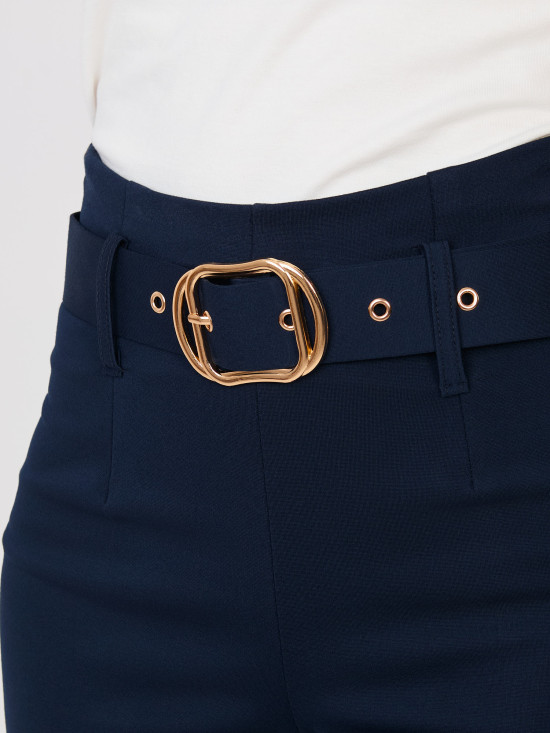 Eleganti pantaloni blu scuro a vita alta con cintura