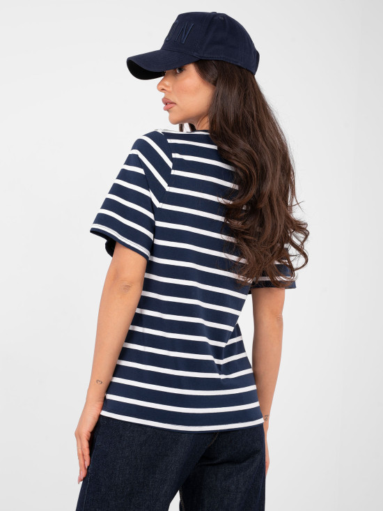 T-shirt donna a righe con maniche corte, blu navy