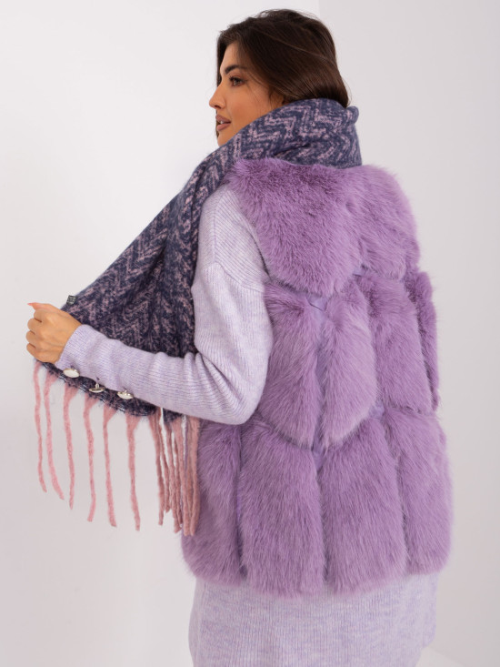 Sciarpa blu navy e rosa con frange
