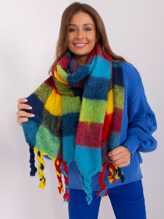 Elegante sciarpa blu con frange